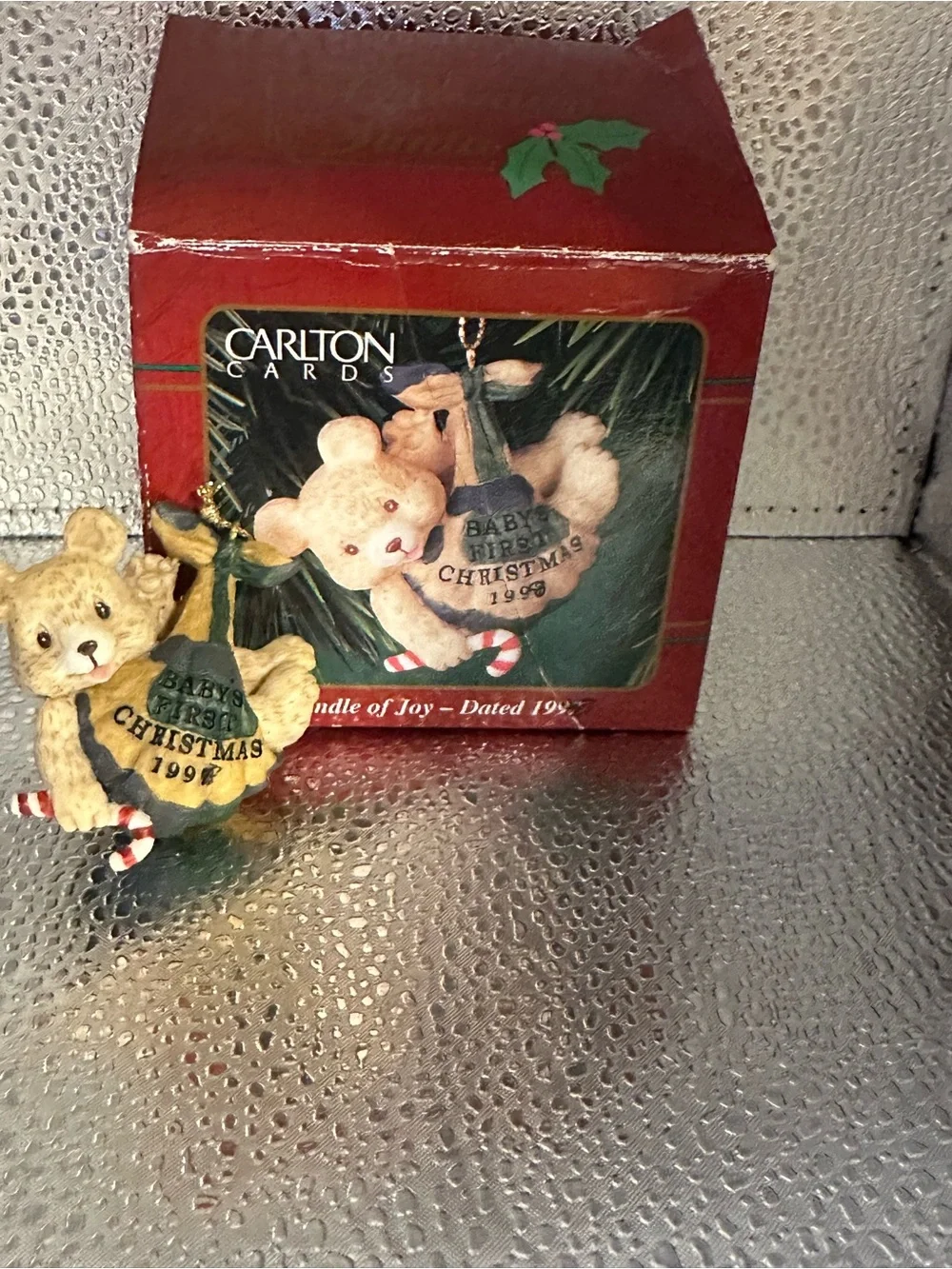 C2- Carlton Cards Red Teddy Bear Christmas Ornament - 'Bundle of Joy'